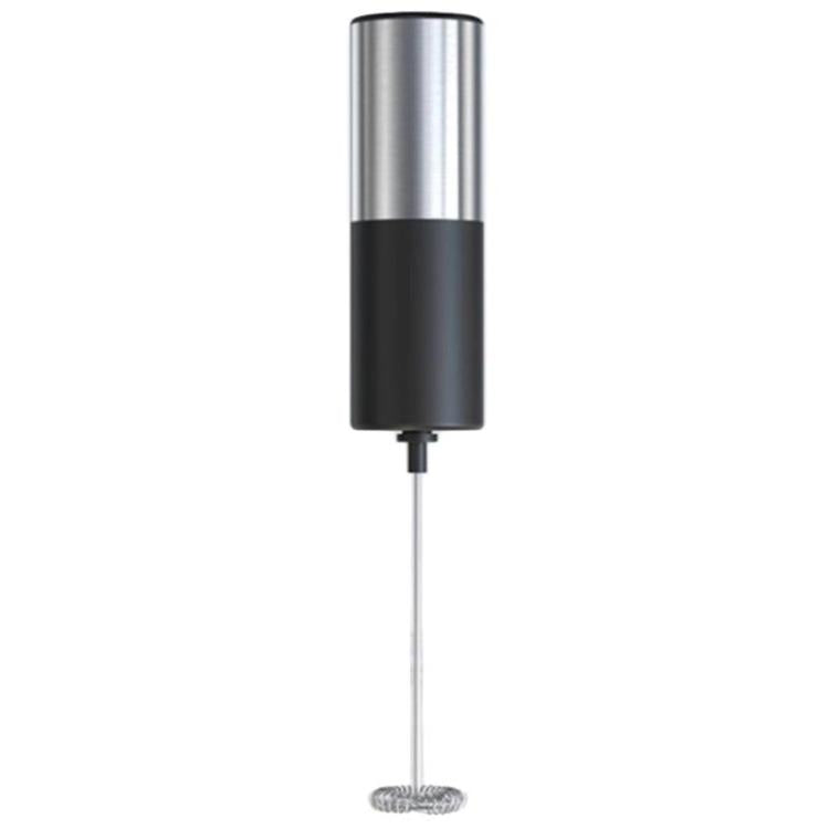 Electric milk frother stick with stainless steel tube and whisk head.