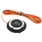 Car engine start-stop button with black bezel and long colored wire leads