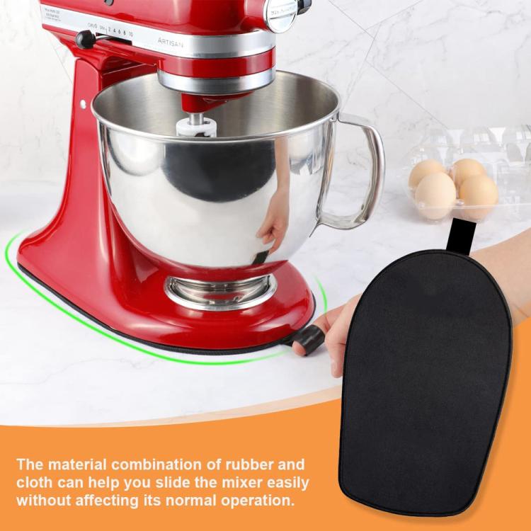 Black oval rubber non-slip mat placed under stand mixer base