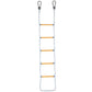 White rope training ladder with four orange rungs and metal carabiner hooks