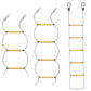 White rope training ladder set with orange rungs and metal carabiner hooks
