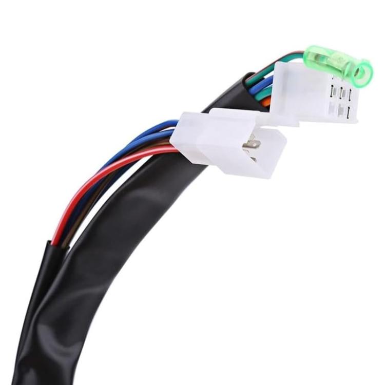 Motorcycle speedometer wire harness with white connectors and multicolor leads
