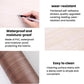 Wood-grain self-adhesive sticker strip being held above a clean interior surface