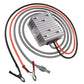 DC voltage booster with heatsink and two battery clamp leads
