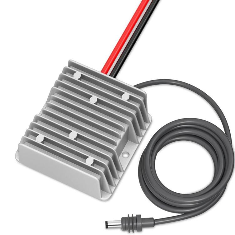 DC voltage booster heatsink with attached red and black input cables