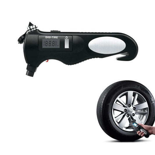 Digital tire pressure gauge with backlit LCD screen and oval grip, black
