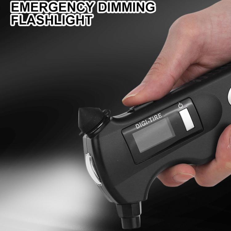 Handheld DIGI-TIRE tire pressure gauge with flashlight, black