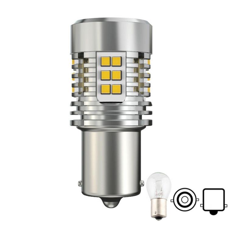 Silver LED turn signal bulb with anti-flicker decoder, fan, and clear side indicator bulb