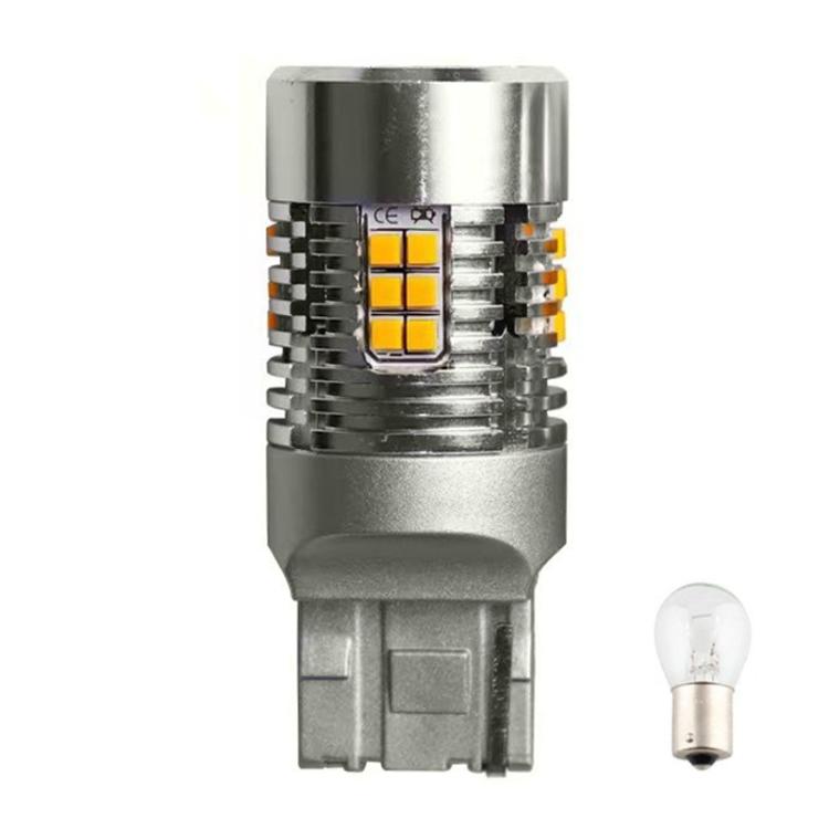 Black and silver LED turn signal bulb with fan and yellow chip LED panel