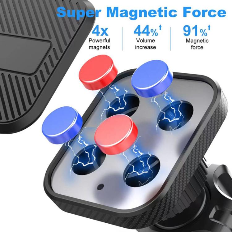 Close-up magnetic phone holder plate with four red and blue magnet caps