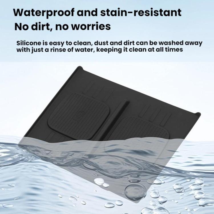 Black waterproof silicone charging mat with raised, textured anti-stain surface