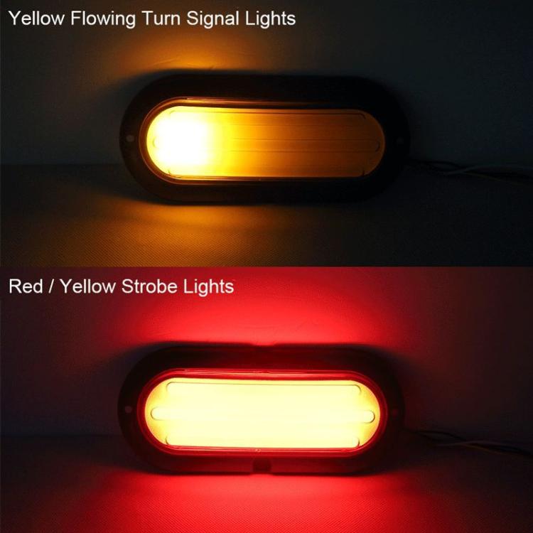 Flashing LED trailer taillight with yellow turn signal and red strobe light glow