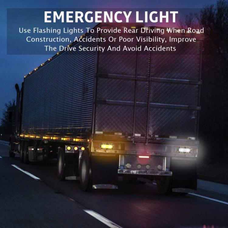 Flashing LED trailer taillights on a road trailer, showing yellow and red emergency lights