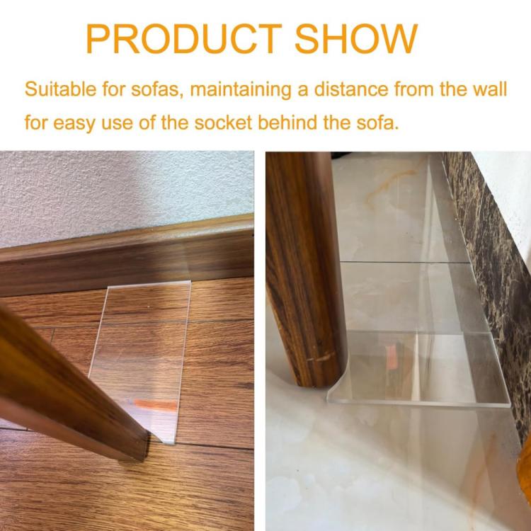 Transparent acrylic wall gasket panels, including small square and angled rectangular pieces.