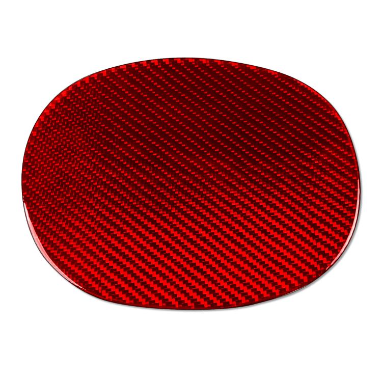 Decorative fuel tank cap sticker, oval carbon-fiber pattern, red finish