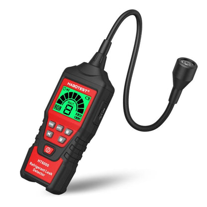 Handheld refrigerant leak detector with red screen and flexible probe hose