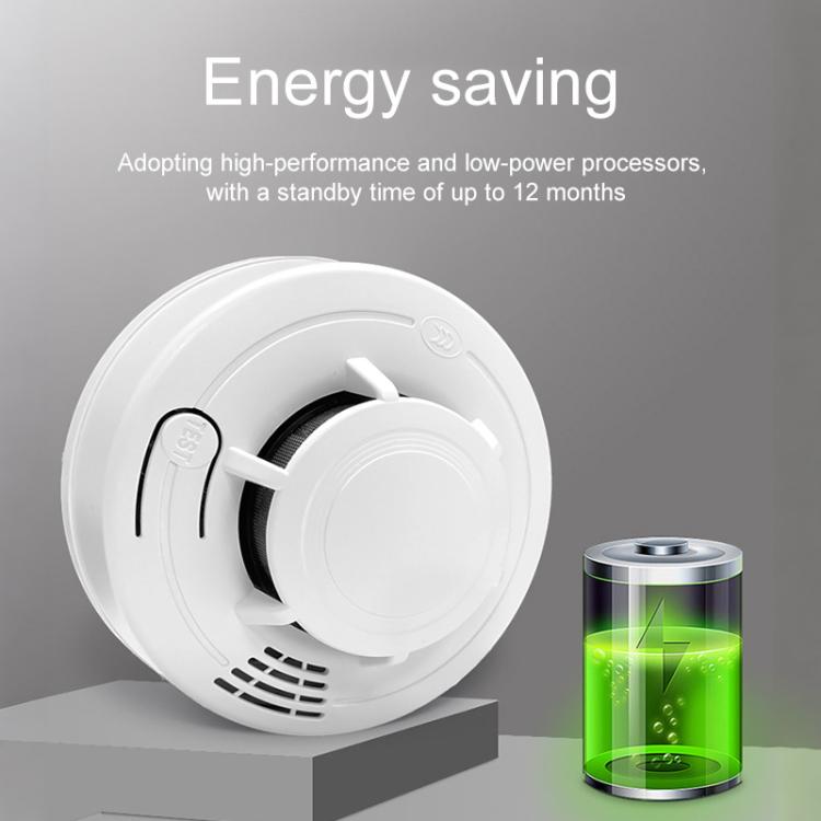 White smoke alarm detector on stand with visible interior and battery indicator