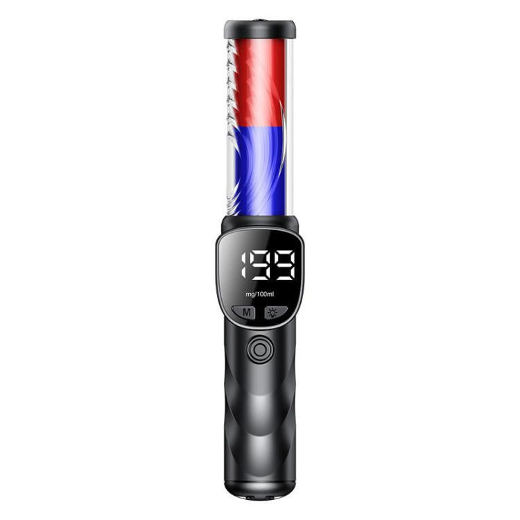 Handheld digital alcohol tester with blue-red indicator tube and LCD reading panel