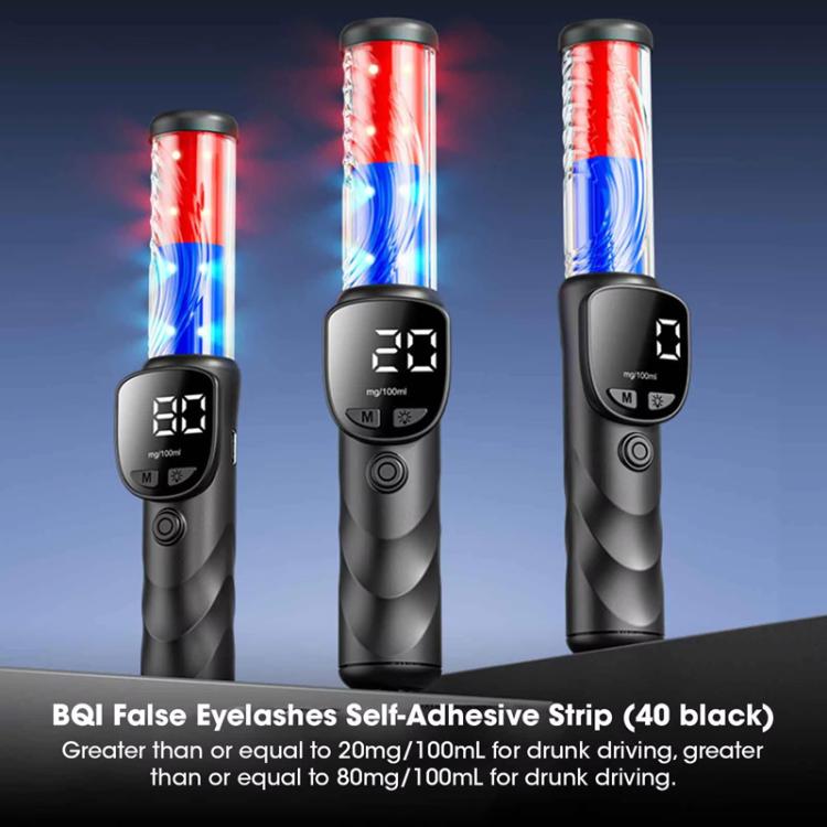 Three handheld digital alcohol tester units with LCD screens and red-blue tubes