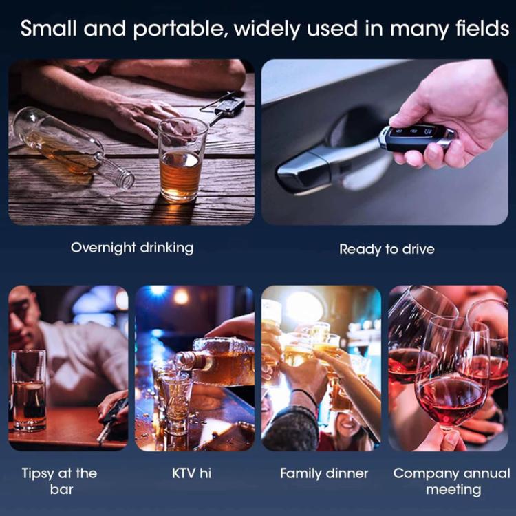 Handheld digital alcohol tester with key fob size case and LCD display
