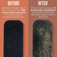 Activated carbon air filter pad, black with visible gray dust on the surface