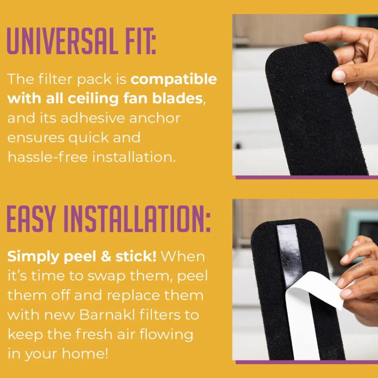 Black adhesive air filter pad for ceiling fan blade, oval with backing