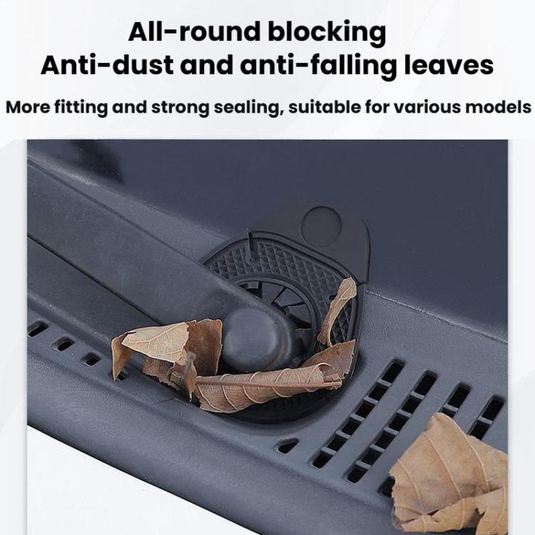 Black wiper hole protective covers blocking debris in car wiper opening