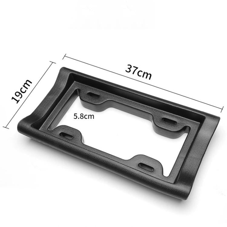 Black US license plate frame holder with dimensions: 37 cm x 19 cm