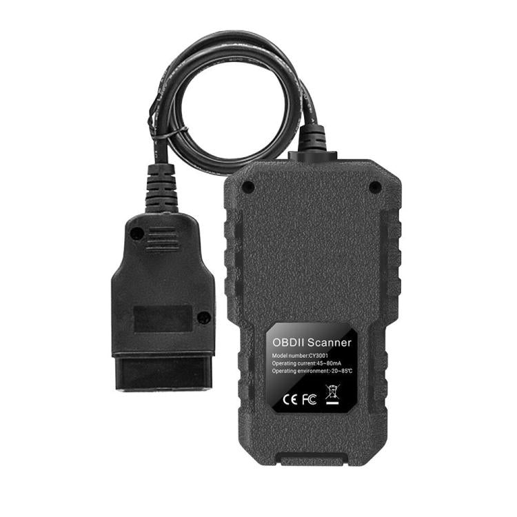 OBDII diagnostic scanner adapter with OBD plug and attached cable, rear view