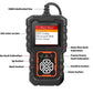 Handheld OBDII scanner front with labeled buttons and color menu on display