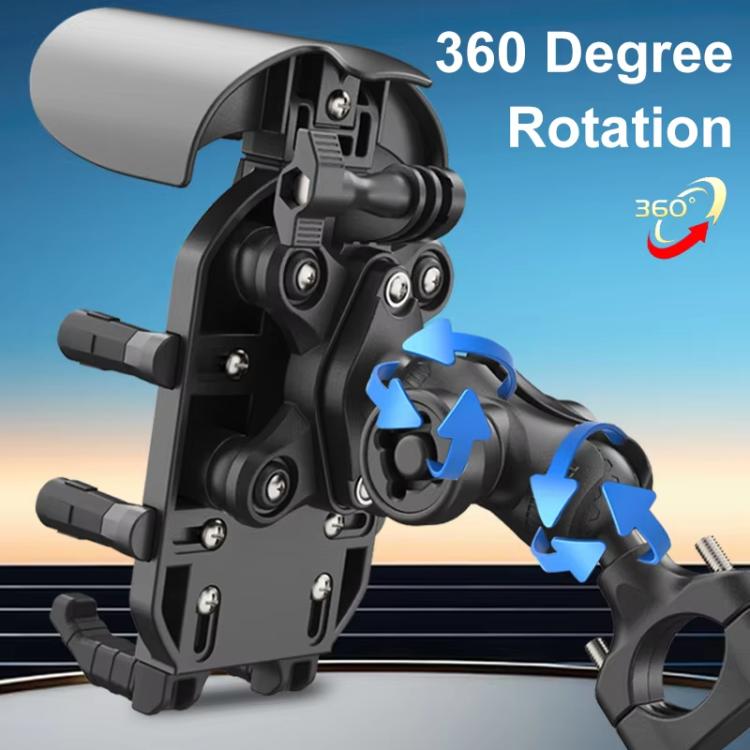 360-degree rotating motorcycle phone holder with sun visor and clamp arms