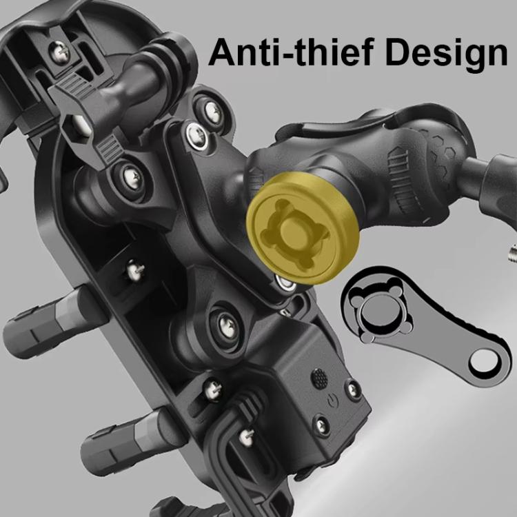 Anti-theft motorcycle phone holder with sun visor and locking knob