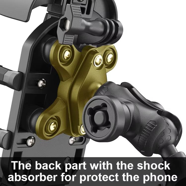 Shock-absorbing back mount motorcycle phone holder with anti-theft lock hardware