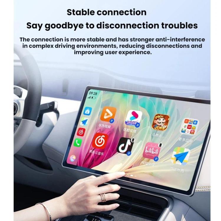 Wireless car adapter puck near dashboard display for stable in-car connection