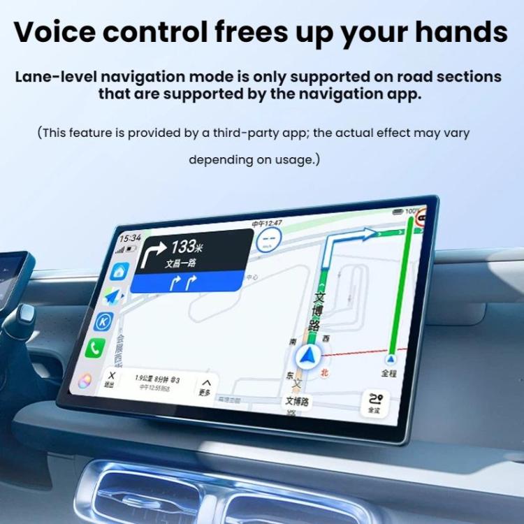 Wireless CarPlay/Android Auto adapter usage shown on car navigation touchscreen