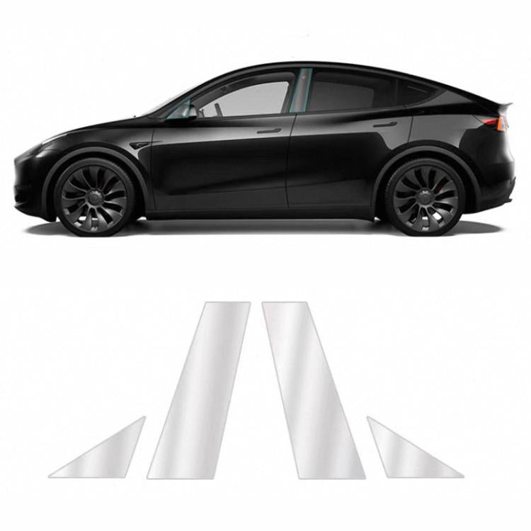 Car B-pillar protective film, clear pre-cut pieces shown on car door pillar