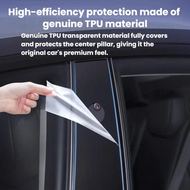 Car B-pillar protective film, clear sheet applied by hand onto vehicle pillar