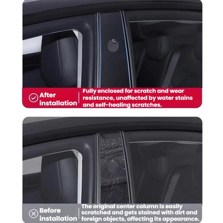 Car B-pillar protective film covering the pillar edge for full enclosure