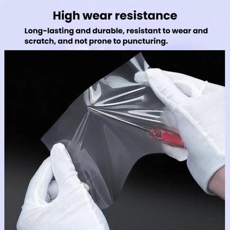 Car B-pillar protective film, hands positioning clear film on pillar for wear resistance