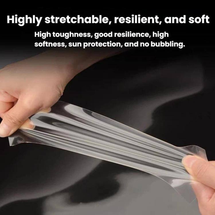 Clear TPU protective film sheet being stretched by hands for cupholder protection