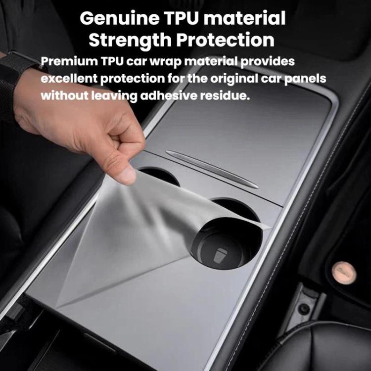 Frosted TPU cupholder protective film applied to a center console panel