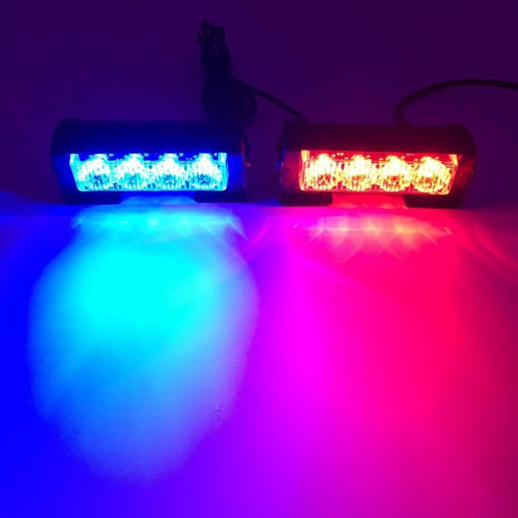 Blue and red flashing LED warning lights in two rectangular light bars