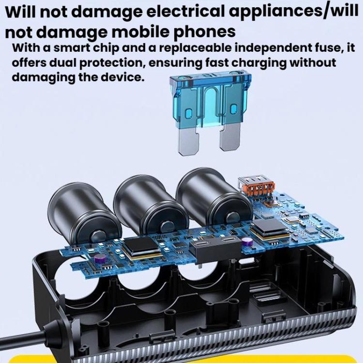 Three-port 3-in-1 car cigarette lighter charger module with circuit boards exposed