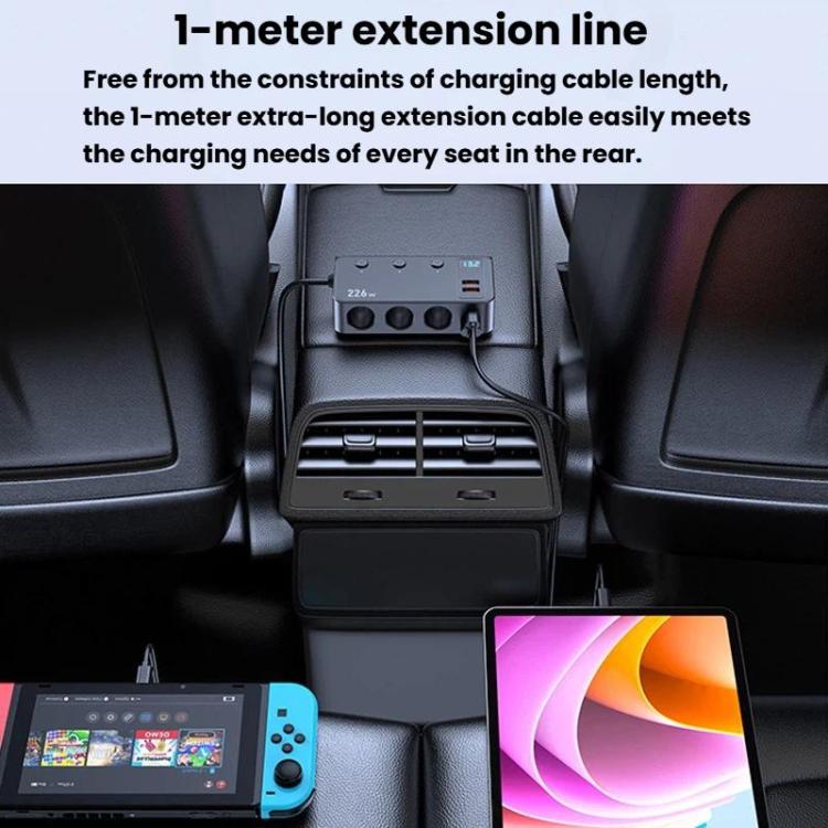 Car charger power dock with multiple outlets, installed between seats for charging