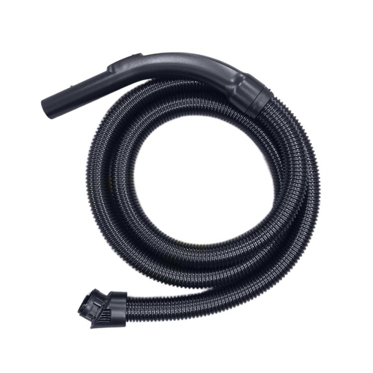 Curved vacuum hose with ribbed black tubing, handle wand and end nozzle