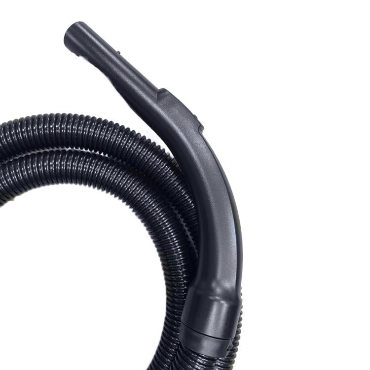 Curved vacuum nozzle handle with ribbed black hose loop