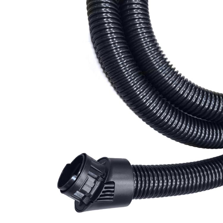 Ribbed black vacuum hose with end connector and rubber collar