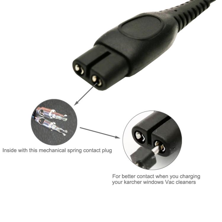 Black 5.5V charger cable with spring contact plug connector for Karcher window vac