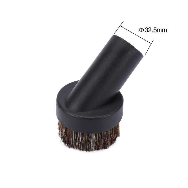Vacuum round brush head with bristles and size label, black attachment