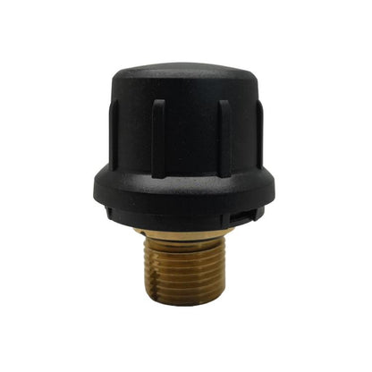 Steam cleaner safety valve cover with black cap and brass threaded base
